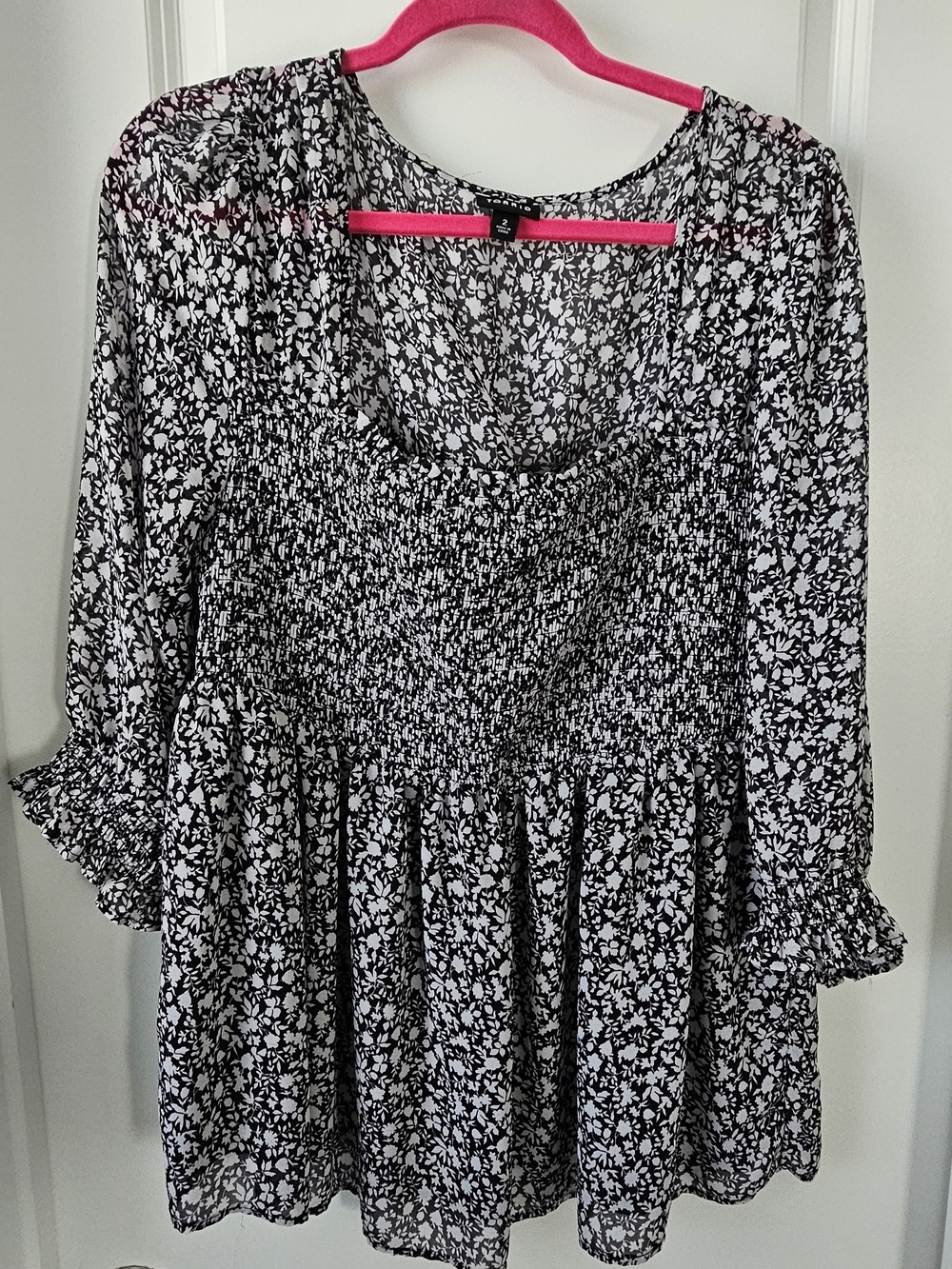 Torrid Black & White Floral Peasant Blouse